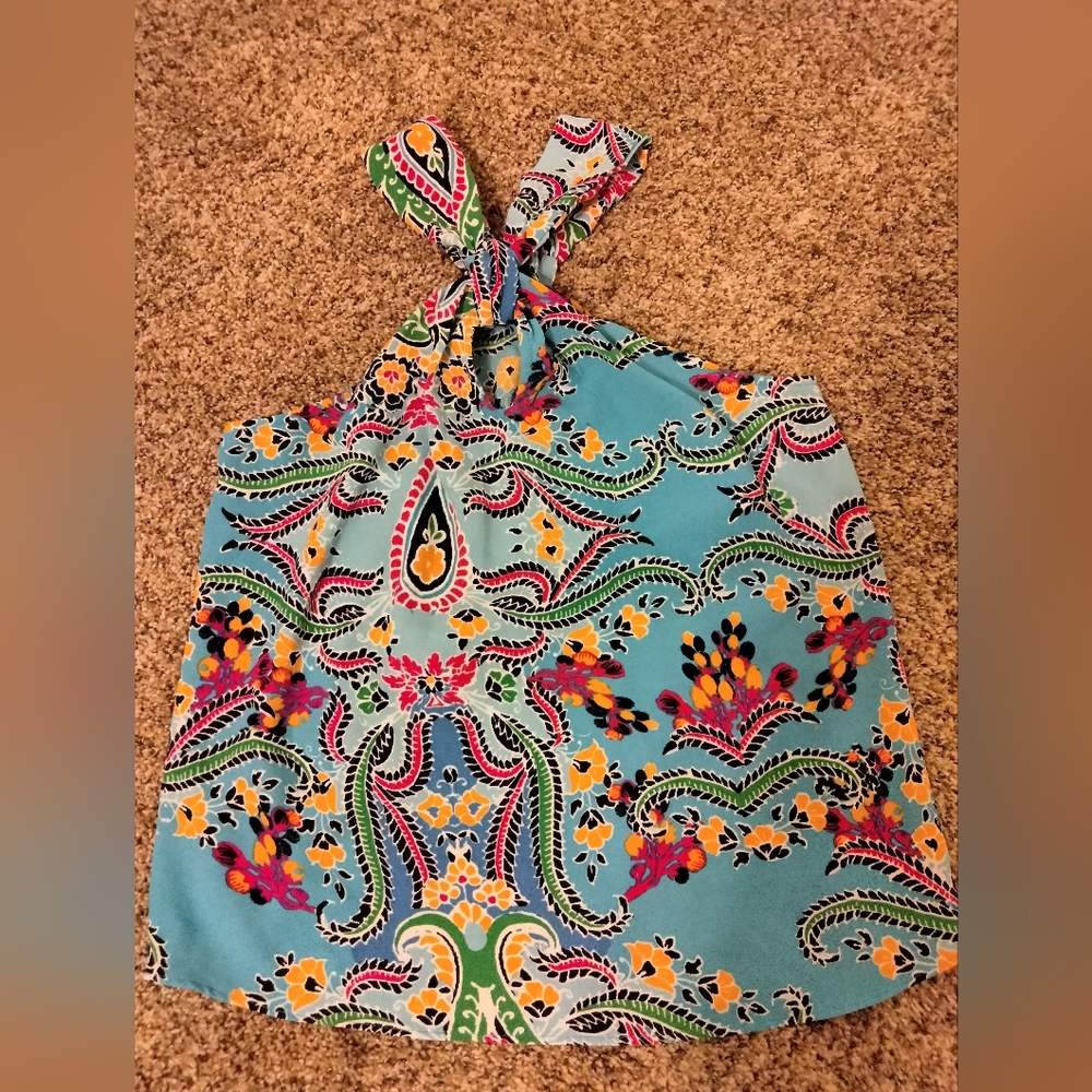 Rachel Zoe Turquoise Paisley Halter Top with Multicolor Floral Print